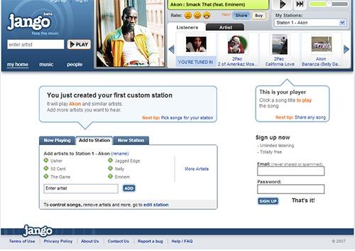Jango: Listen to Favorite Music Online