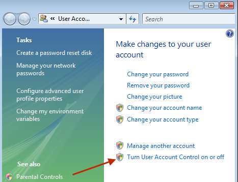 disable user account control in vista