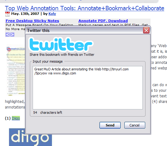 Send Bookmarks to Facebook or Twitter