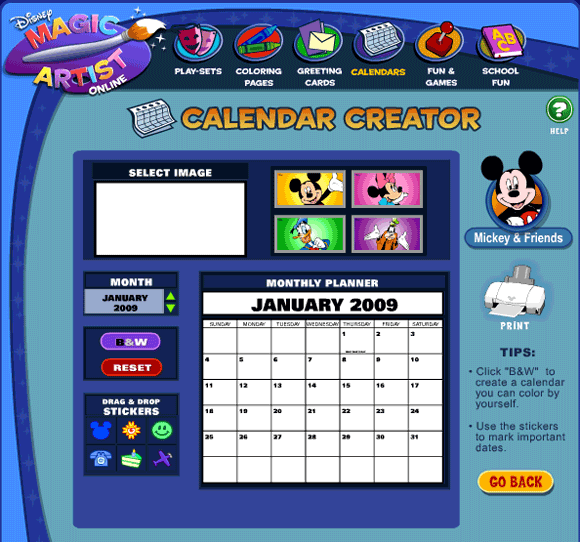 Disney's Calendar Creator