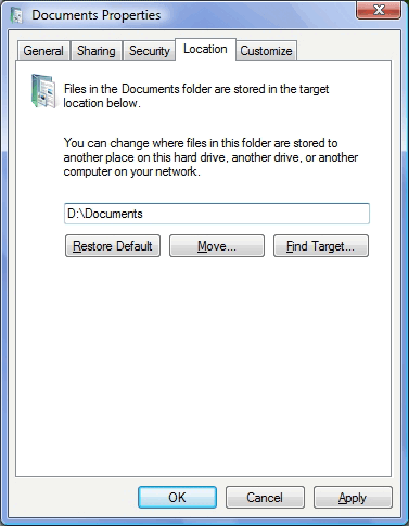 how to move my documents folder in vista