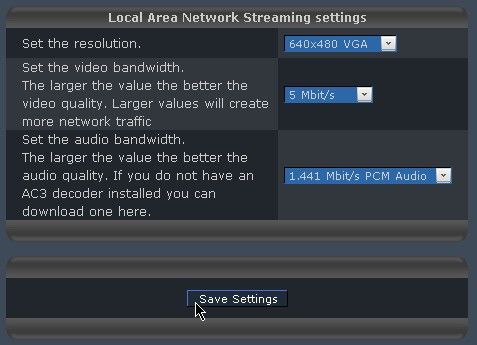 Local Area Network Streaming Settings