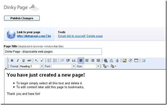 create free web page