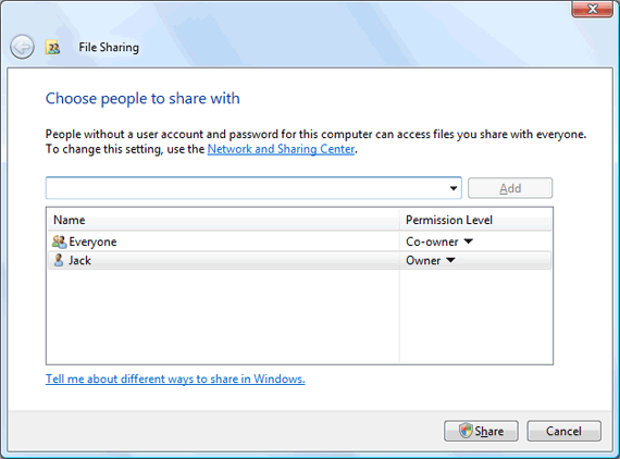 file sharing on vista network