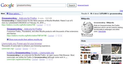 Google search sidebar
