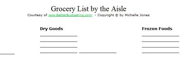 grocery lists to print
