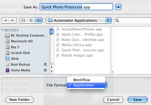 mac automator workflows save to app