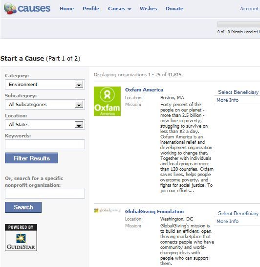 can you have causes on your facebook pages