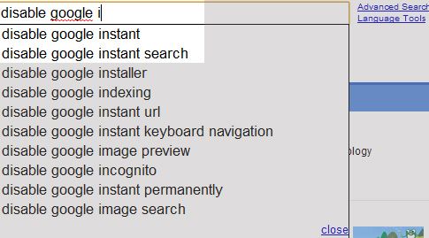 Disable Google Instant