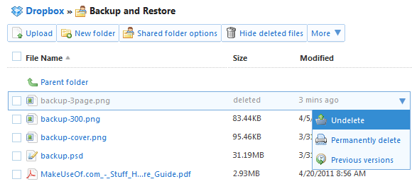 dropbox recover deleted files