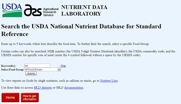 nutritional information websites