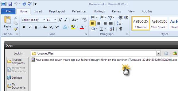 Find unsaved word document 2013