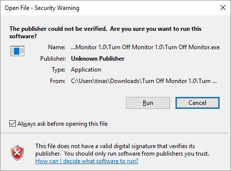 Open File - Security Warning window