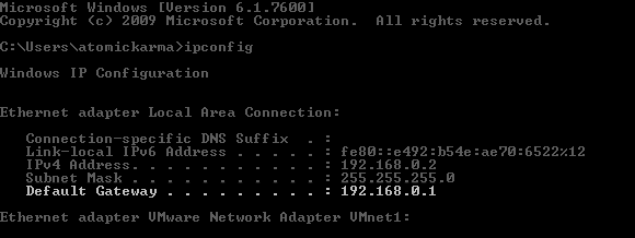 Finding the IP address for your router in Windows