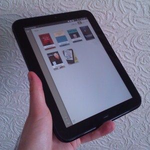 A HP TouchPad running the AMazon Kindle app