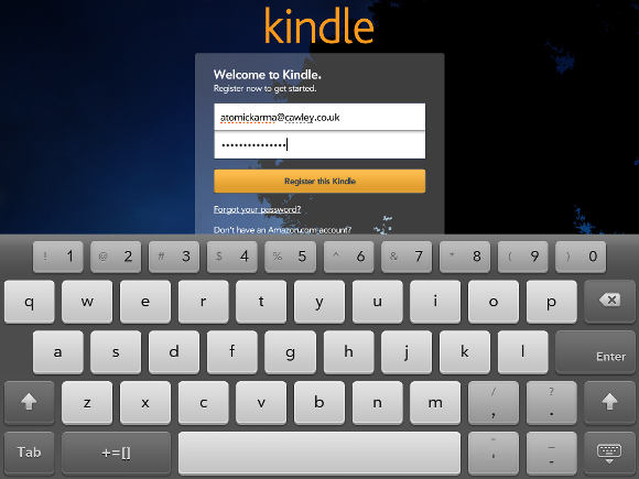 Signing into the Kindle app on the HP TouchPad