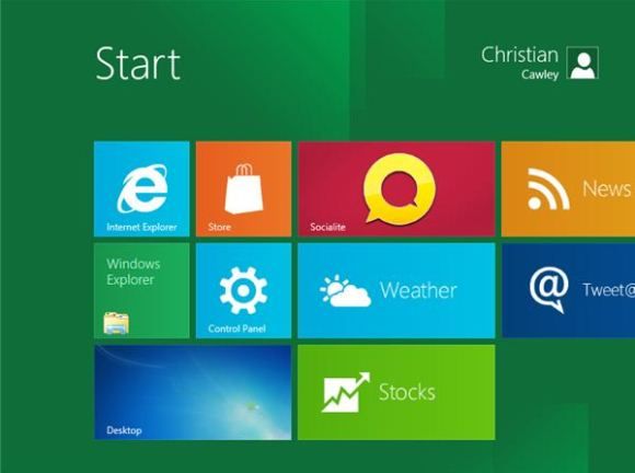 The new Start screen in Windows 8, powered by the Metro UI