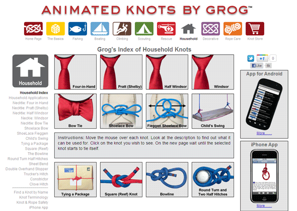 Animated Knots by Grog  Learn how to tie knots with step-by-step