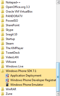 Software installed as part of the Windows Phone SDK