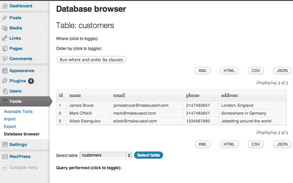 custom database table