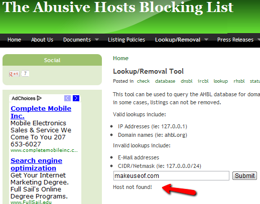 blacklisted sites