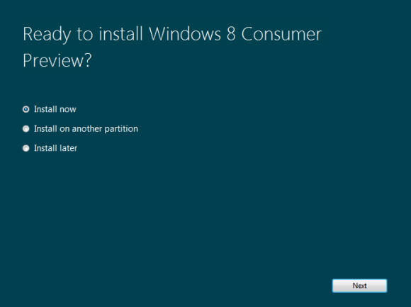 Installation options in the Windows 8 Consumer Preview