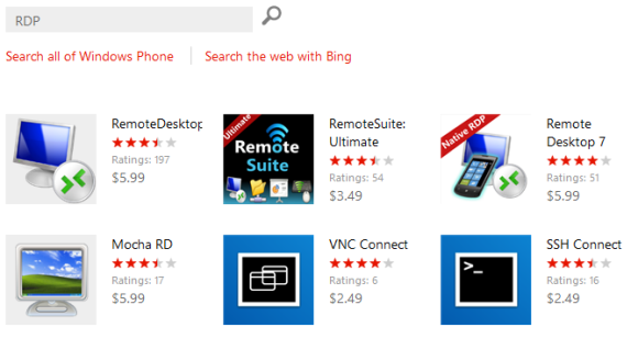 Options are limited for RDP on Windows Phone