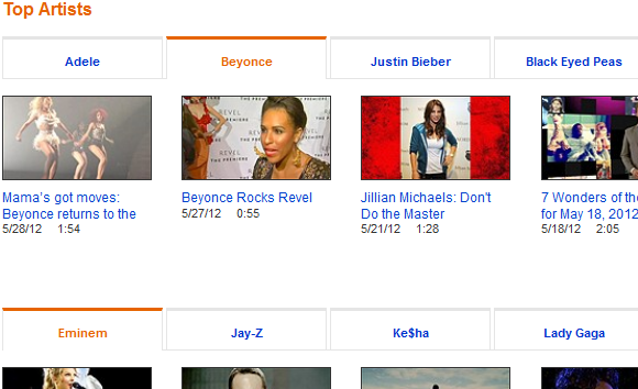 Browsing for artists on Bing Music