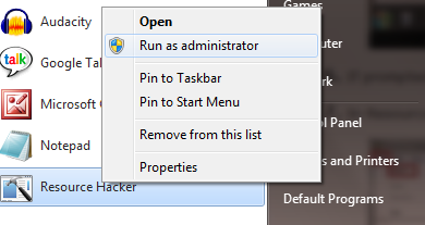 Run as admin in Windows 7