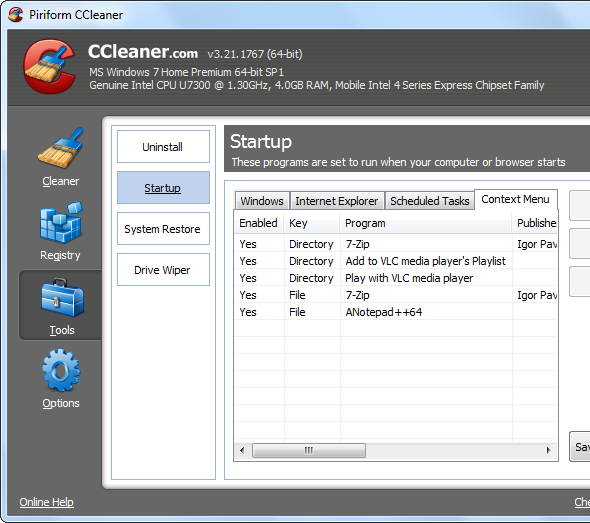ccleaner context menu cleaning   Make Windows 7 Faster By Removing Context Menu Entries 