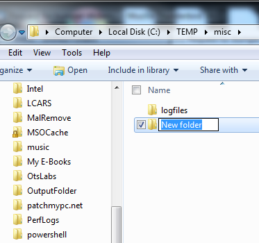 create new windows folder