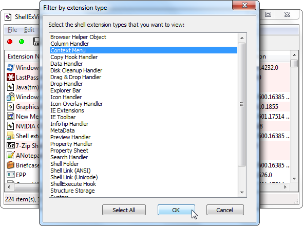 shellexview filter by extension type   Make Windows 7 Faster By Removing Context Menu Entries 