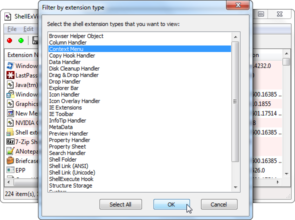Make Windows 7 Faster By Removing Context Menu Entries image shellexview filter by extension type Make Windows 7 Faster By Removing Context Menu Entries