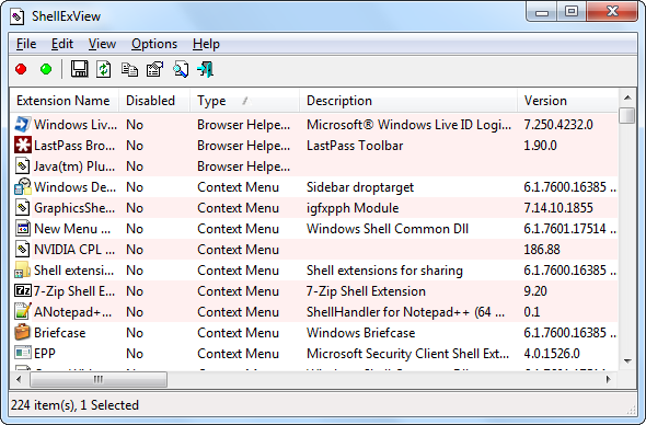 shellexview main window   Make Windows 7 Faster By Removing Context Menu Entries 
