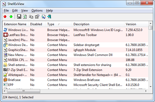 Make Windows 7 Faster By Removing Context Menu Entries image shellexview main window Make Windows 7 Faster By Removing Context Menu Entries