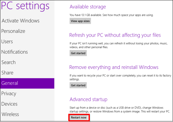 how to access bios on windows 8 - startup menu