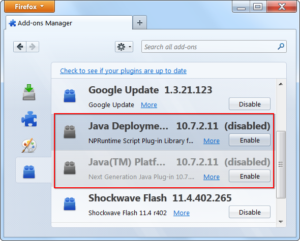 how to enable java in firefox windows 7