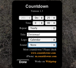 dashboard countdown widget mac