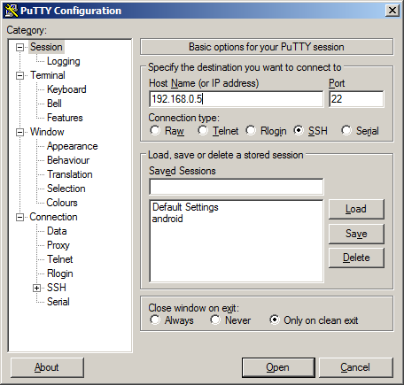 PuTTY enables SSH connections on Windows