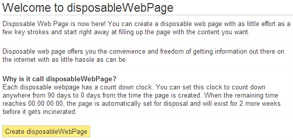 create disposable webpage