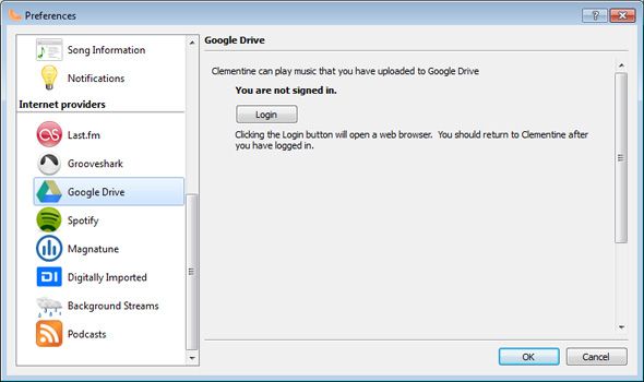 clementine music google drive folders