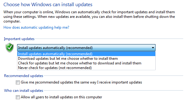 Windows Update Options