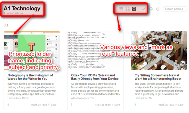 folders and views in feedly