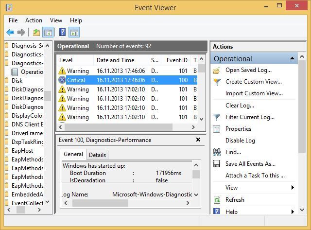 Windows 8 Event Viewer Boot Duration