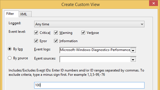 Windows 8 Event Viewer Custom View