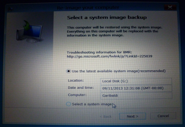 Windows 8 System Image Restore