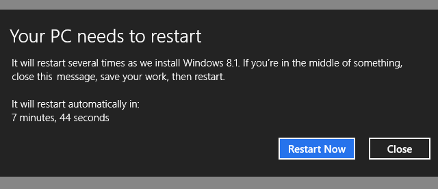 Windows 8.1. Installation Restart