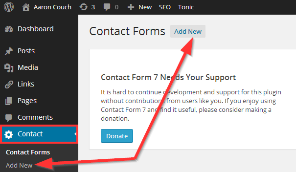 1 Contact Form 7 - menu link - settings