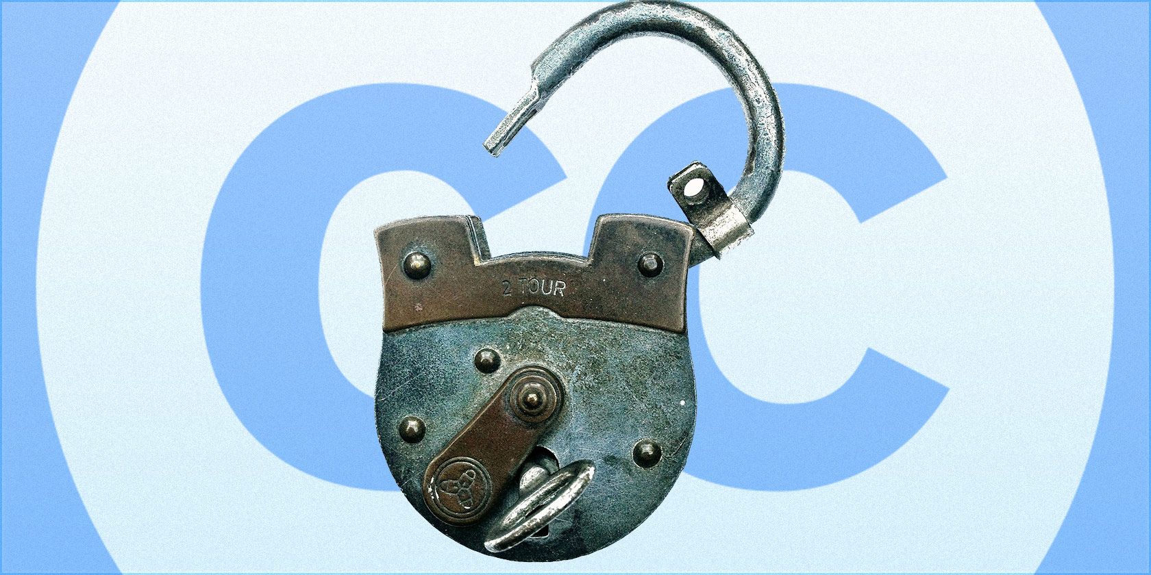 Padlock opened on a background of the Creative Commons logo