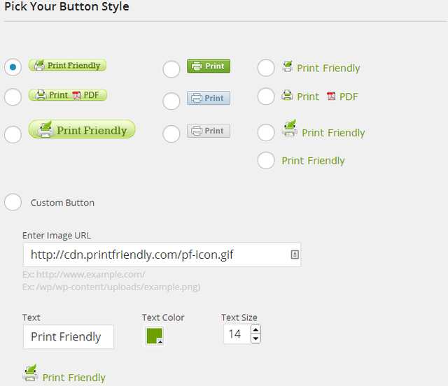 Print Friendly WordPress Plugin - Settings - Button Style